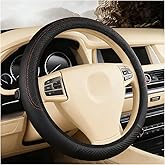 FALVFUN Car Steering Wheel Cover, 15 Inch Elastic Stretch Leather Vehicle Steer Wheel Cover Protector, Anti-Slip Breathable Automotive Interior Protection Accessories, Universal Fit (Black)