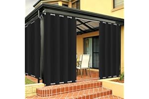 Weighted Windproof Outdoor Curtains for Patio with Grommets On Top and Bottom, Waterproof Blackout Curtains for Pergola, Gaze