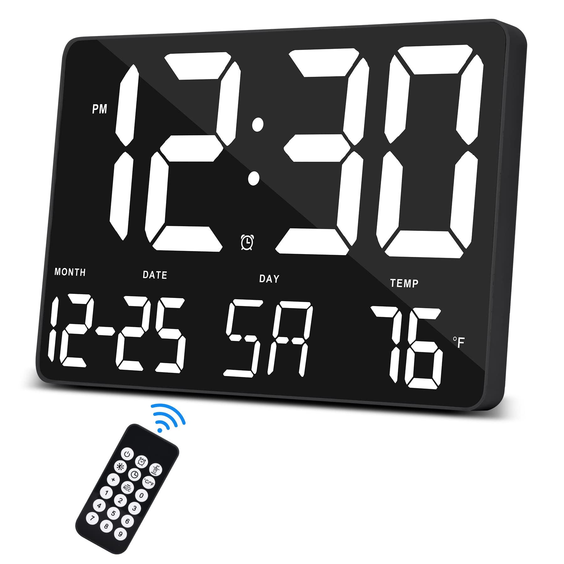 SZELAM Digital Clock Large Display,11.5" Digital Calendar Alarm Clock with Wireless Remote Control,LED Oversized Wall Clock with Date Temp,12/24H,Large Clock for Home Office Kitchen School-Black-blue