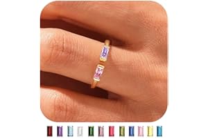 WFYOU Gold Birthstone Rings for Women Non Tarnish Dainty 14K Gold Plated Stackable CZ Ring Adjustable Wedding Promise Rings for Her Couples Gemstones Personalized Jewelry Gift for Birthday