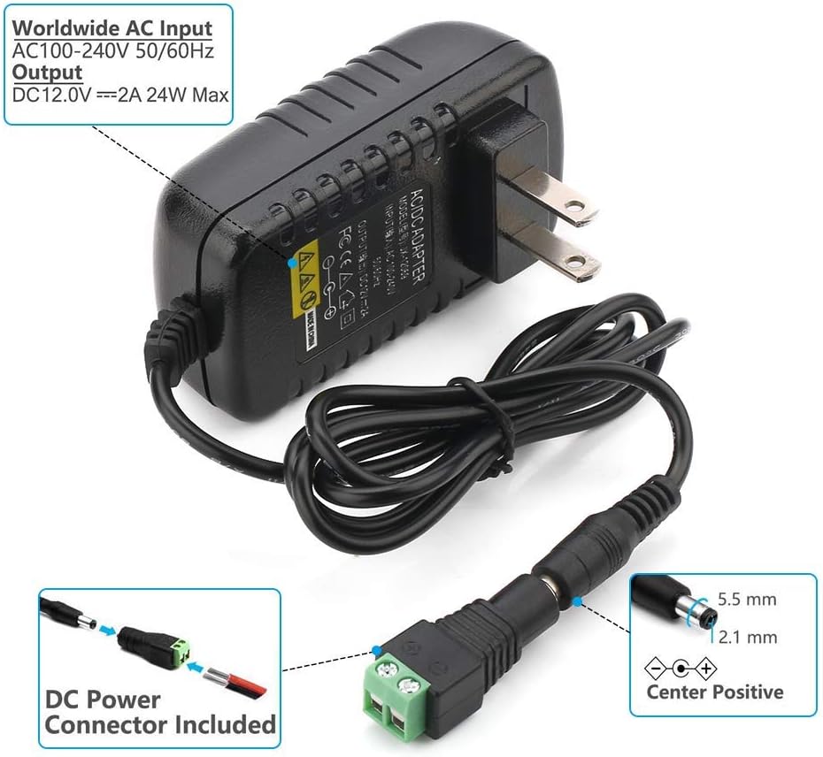 AC Adapter, YIFENG 12V/2A AC DC Switching Power Supply Adapter(Input 100-240V, Output 12V 2A) with DC Connector Gift : Electronics