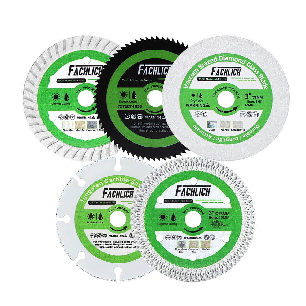 Mini 3 inch Diamond Blades - FACHLICH Cutting Disc for Tile Concrete Granite Metal Glass Porcelain Wood 3/8"(10mm) Arbor