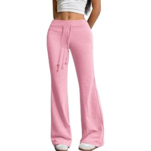 Flared Leggings for Women Drawstring Elastic Waist Wide Leg Yoga Trousers Casual Baggy Soft Sweatpants Y2K Pants