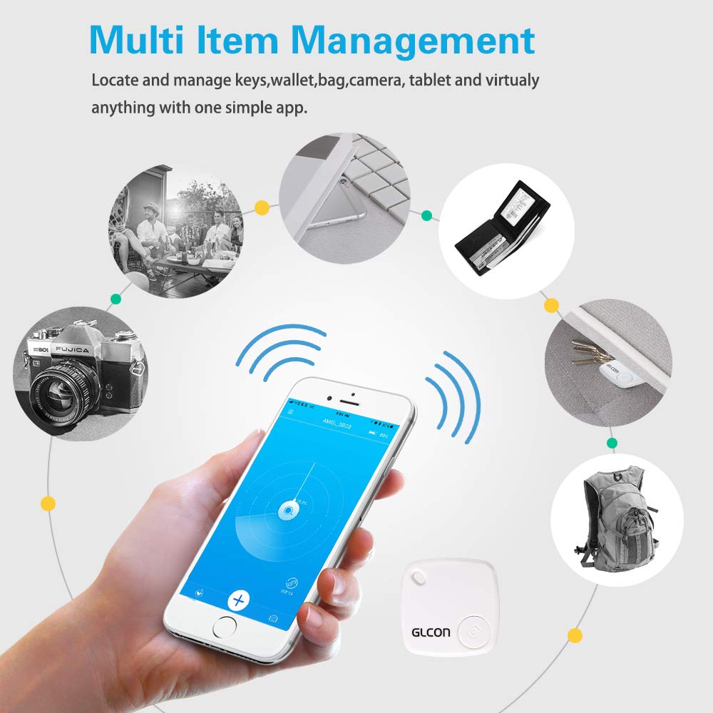 Bluetooth Key Finder - Key Locator Tracker Device with App Control for iPhone, Slim Wallet Bag Luggage Tracker - Compatible with iOS Android(Replaceable Battery Included)