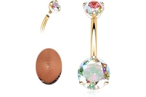 AROWRO G23 Titanium Belly Button Ring Hypoallergenic Belly Rings Internally Threaded Belly Button Piercing 14G 8-14mm Navel Piercing Jewelry with Round Cubic Zirconia