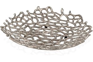 Modern Day Accents 3504 Coralino LG Coral Plate, Large Silver Decorative, Coral Plate, Bowl, Tray holds Decorative Spheres, Balls, Fruit Holder, Home and Kitchen Office, Room Decor, 15.5" D x 2.5" H