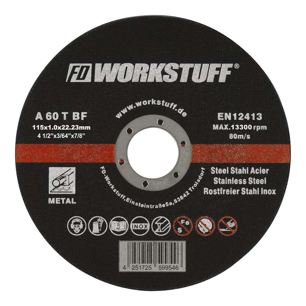 FD-Workstuff │ 30pcs │ Ø115mm │ 1mm │ Stainless Steel │ Slitting Discs │ Metal Grinding Discs │ Angle Grinder Compatible