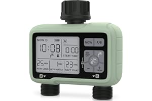Kazeila Dual Outlet Water Timer, Programmable Sprinkler Timer for Garden, Water Hose Timer for Irrigation Features Rain Delay