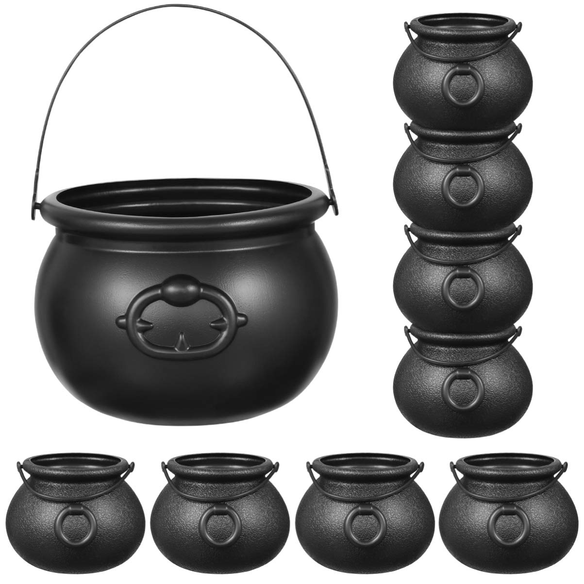 TOYANDONA 9 Pieces Black Cauldron Plastic Candy Cauldron Kettles Halloween Candy Bucket for Kids (1 Large, 8 Medium)