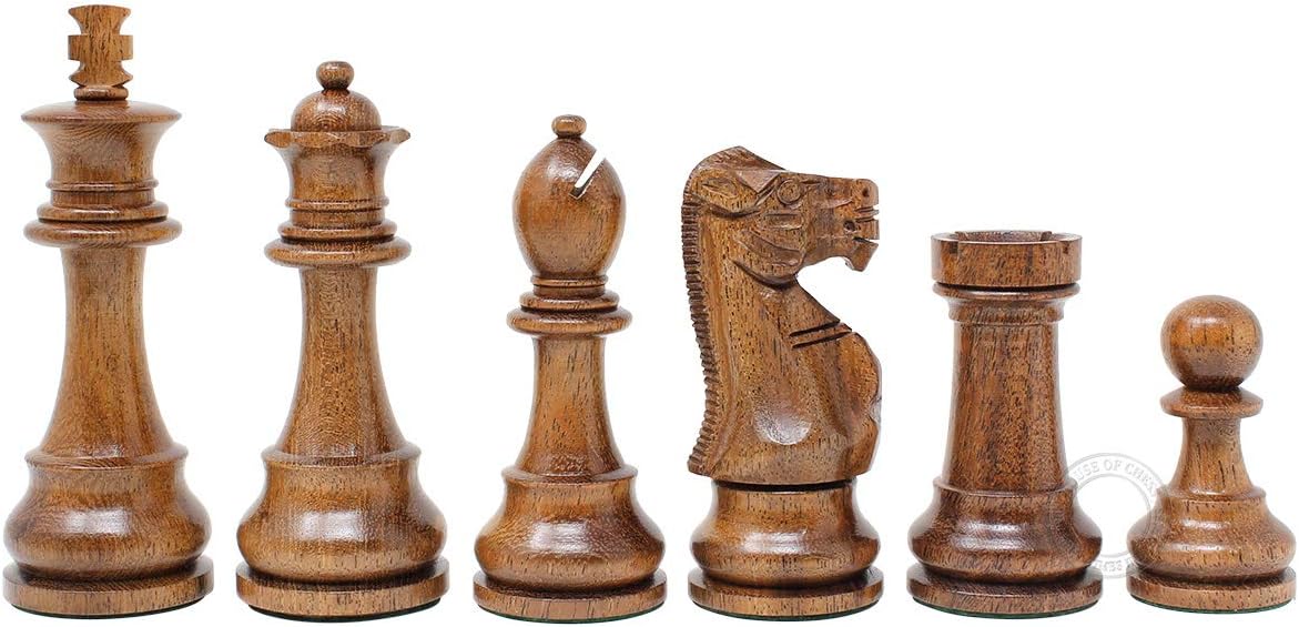 Tournament Chess Set Pieces - Unique Staunton King Size: 3.75" (95 mm) - Golden Acacia Wood / Boxwood + 2 Extra Queens - Weighted