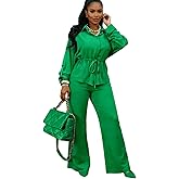 Ophestin 2 Piece Travel Outfits for Women Dressy Button Down Shirt Two Piece Wide Leg Pants Sets