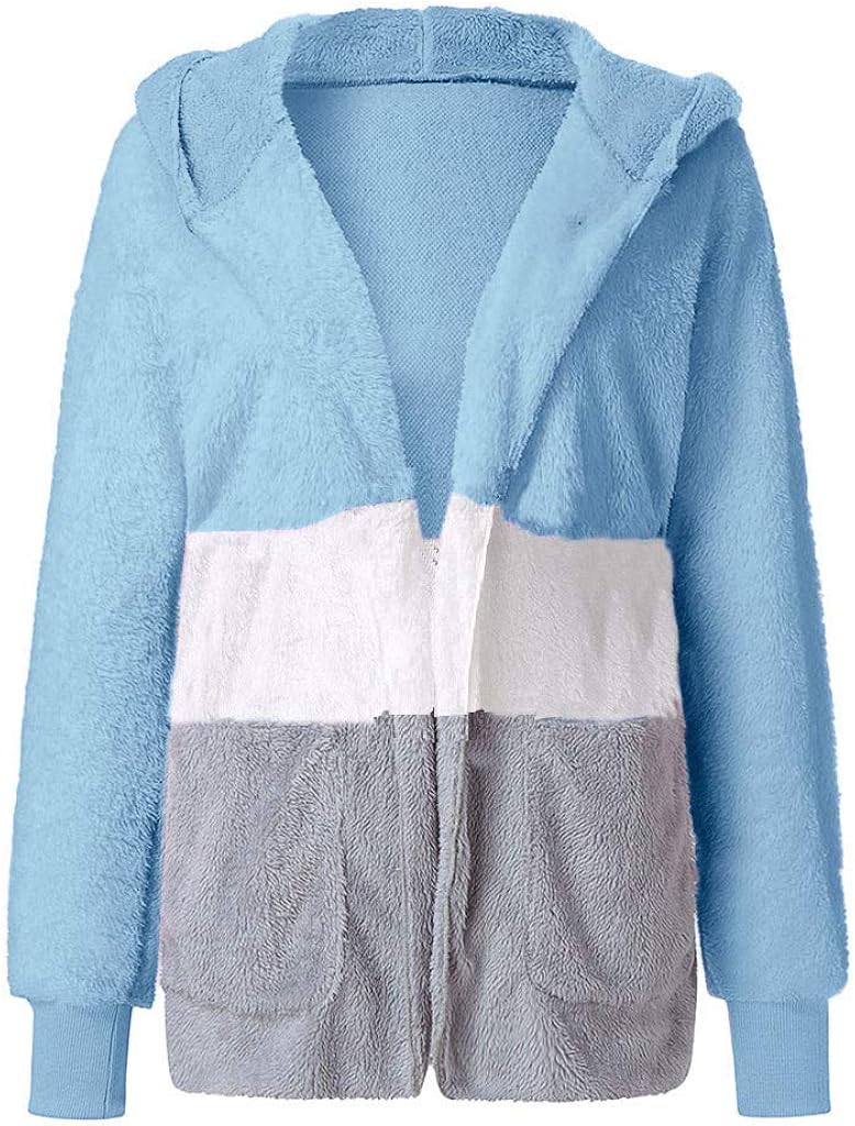 GREFER-Women Warm Winter Fleece Fuzzy Faux Shaggy Overcoat Lightweight Open Front Hooded Cardigans