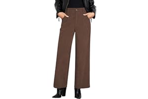 GRAPENT Corduroy Wide Leg Pants Woman High Waisted Fall Business Casual Elastic Waist Loose Trendy Trousers with Pockets