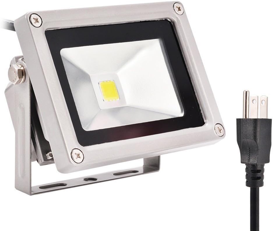 SZMYLED 10W Waterproof 2700-3200k Remote LED Flood Light with 3-Plug,AC85-265V,Sliver (Warm White)