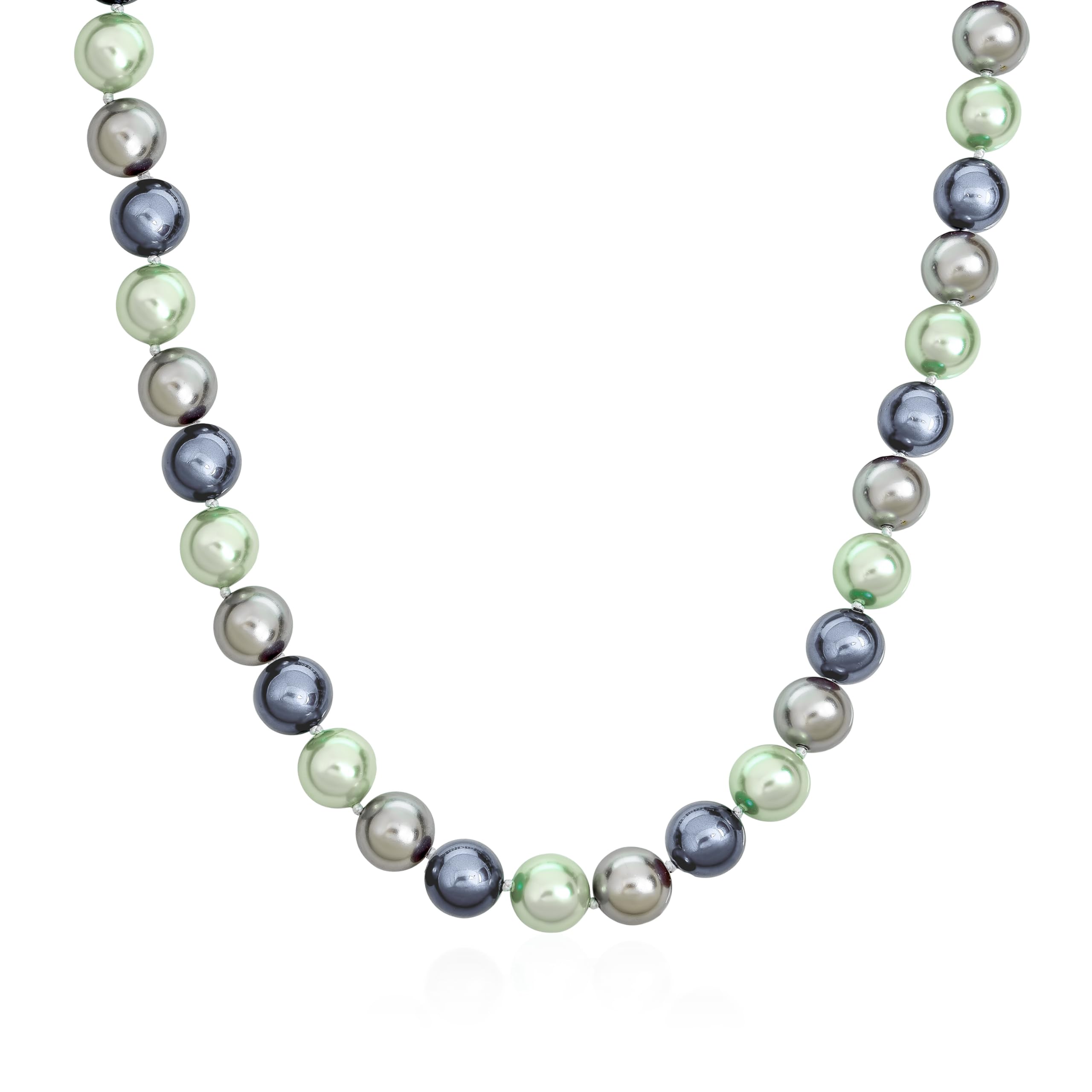 Bling Jewelry Large Hand Knotted Multi Color Blue Grey Shades Shell Imitation Pearl 14MM Strand Necklace For Women Silver Plated 18 In โ image 1