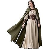 L'VOW Medieval Hooded Cloak Linen Renaissance Cape with Hood - Halloween Hobbit Cosplay Witch Wizard LARP