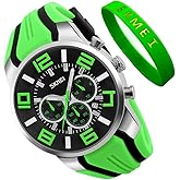 SKMEI Men Watches Silicone Band Young Waterproof Sports Fashion Casual Large Big Face Chronograph Luxury Luminous Analog Quartz Black Wrist Watch Gifts