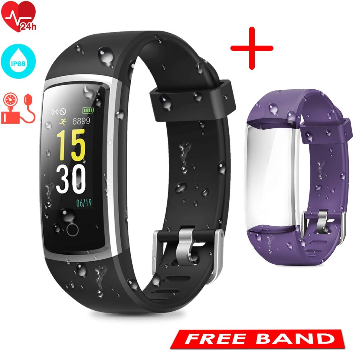 CHEREEKI Fitness Tracker, IP68 Waterproof Activity Tracker with Blood Pressure