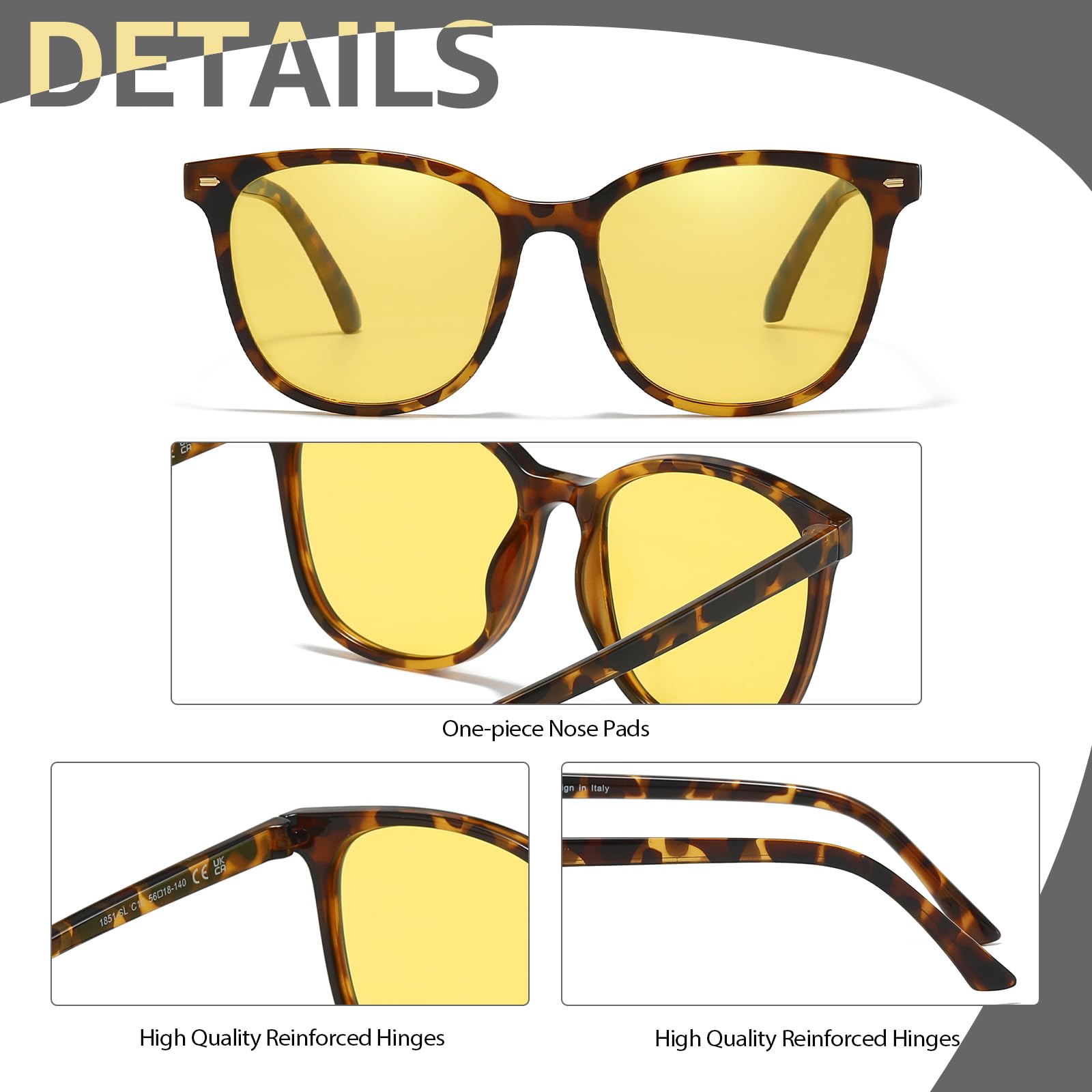 Myiaur Polarized Night Vision Glasses for Women, Anti Glare Driving Vision Glasses with Yellow Lens, UV400 Protection