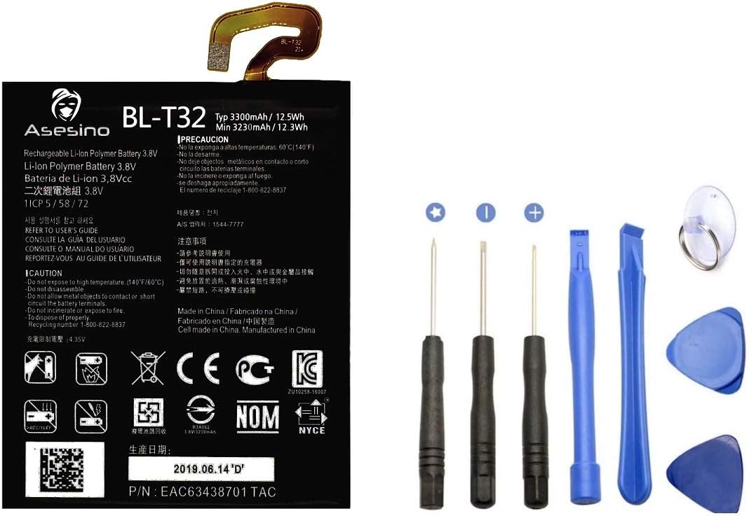 Asesino Battery Compatible with LG G6 Battery 3300mAh (BL-T32) with Replacement Toolkit for Models H870 H871 H872 LS993 VS998 (18-Month Warranty)