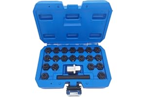 DIPMOTOR 22pcs Chrome Steel Wheel Lock Nut Screw Removal Key Anti-Theft Lugnut Socket for Vw Audi Vag Vehicles (521-540)