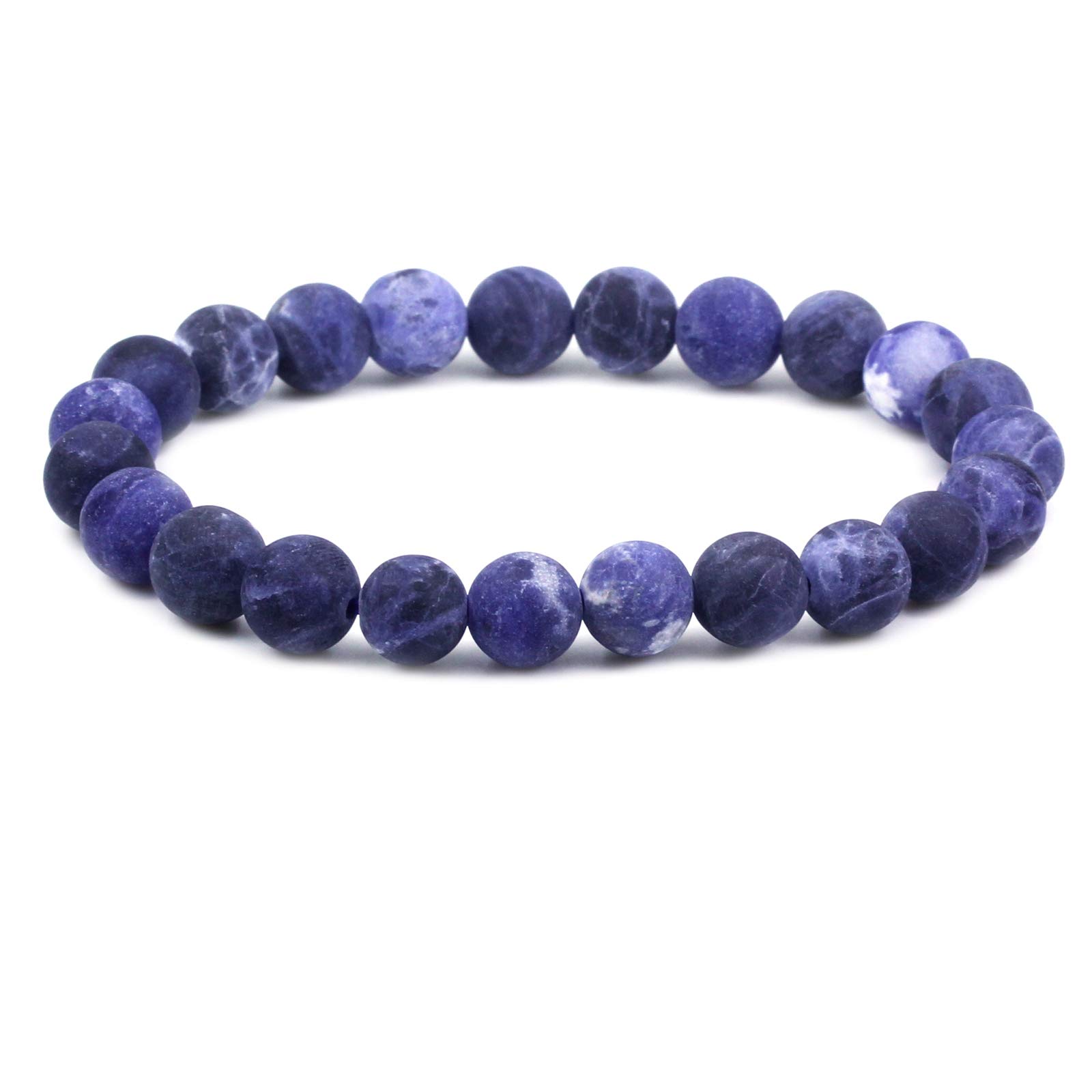 CHENYUE Natural Matt Sodalite Gemstone 8mm Round Beads Stretch Bracelet 7" Unisex
