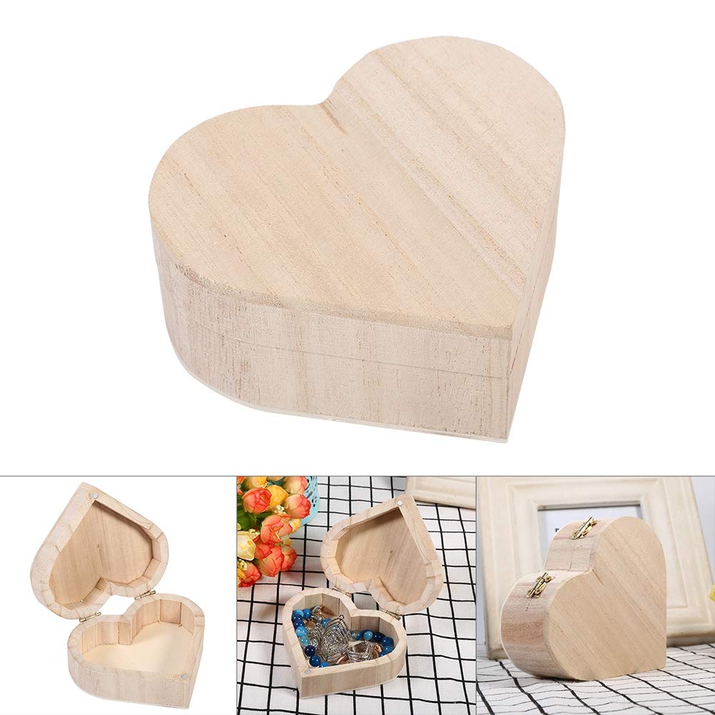 Wooden Storage Box with Lid Wood Jewelry Box Lovely Heart-Shaped Wood Box Wood Craft Boxes Unpainted Wooden Box for Home Decoration DIY Crafts 10x9x4.2cm