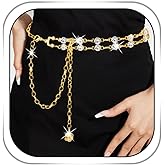 Sinalty Rhinestone Chain Belts Thin Sparkly Waist Belt Adjustable Crystal Wedding Waist for Women