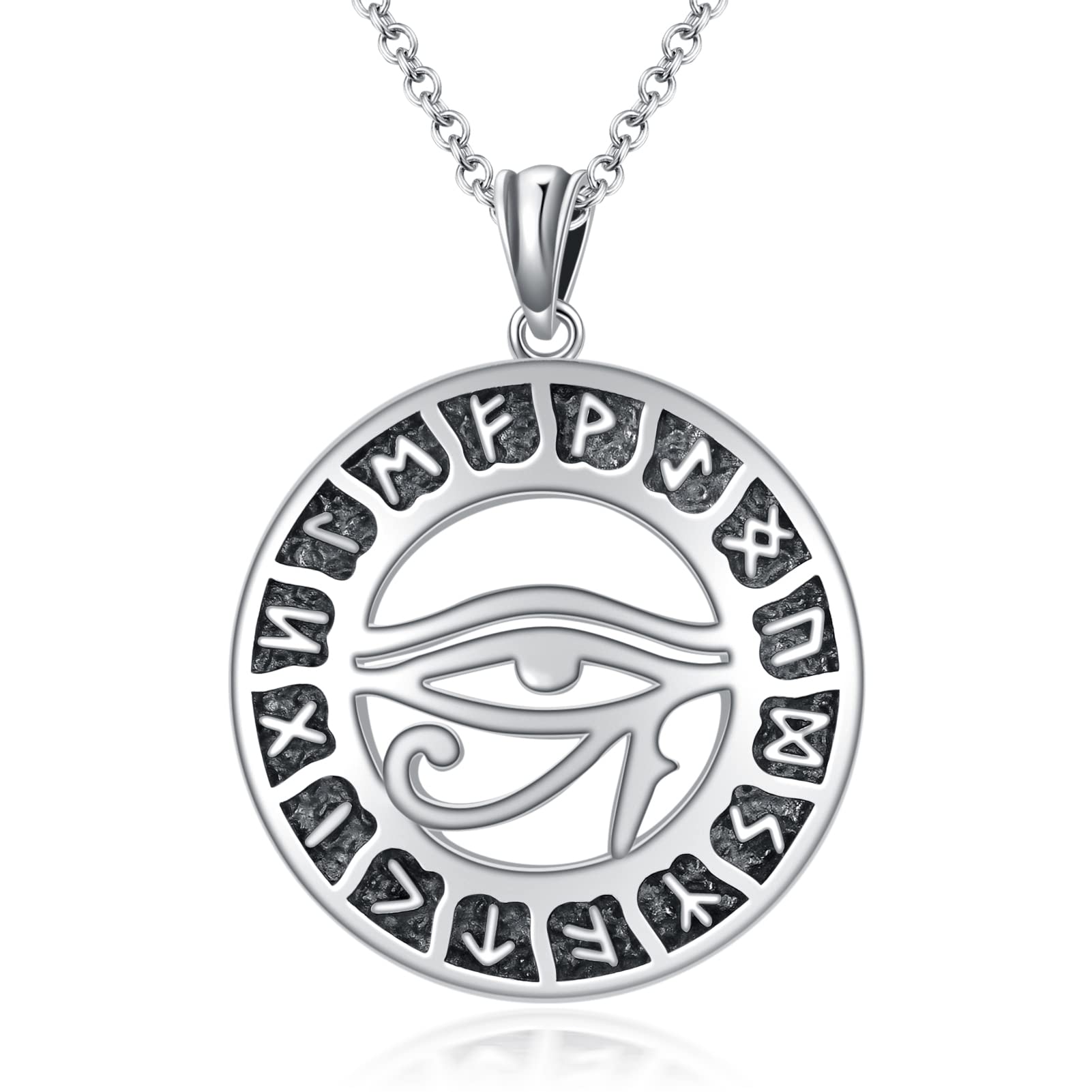 Nordic Viking Necklace 925 Sterling Silver Egyptian Eye of Hours Pendant Necklace Amulet Viking Rune Necklace Viking Jewellery Gifts for Women Men