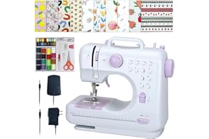 Stoigeld Sewing Machine for Beginners,Portable Sewing Machine with 12 Built-in Stitches,2 Speed(High-Low Speeds),2 Power Supply Method,20 Pcs Fabric and 32 Pcs Sewing Threads Kit,- (White and Purple)