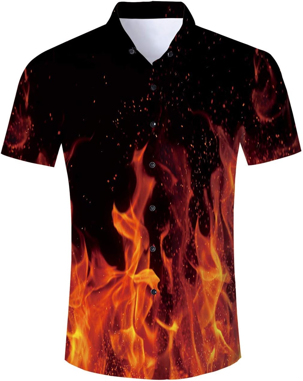 Summer Hot Tropical Hawaiian Shirts for Mens Fun Black Red Fire Flame Design Unique Button-Down Shorts Sleeve with Collared Loose Fit Beach Aloha Tshirt Casual Home Work Young Big Boys Spring Outfits