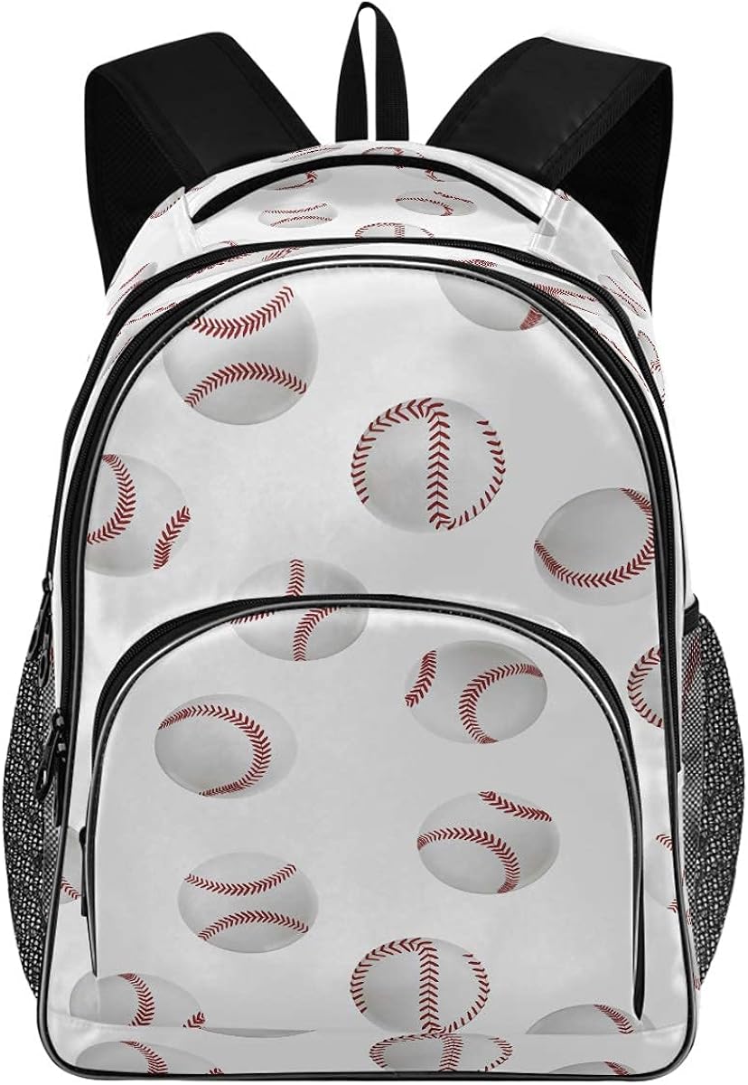 Baseball Leather Backpack Bookbags College Students Daypack Three Layer