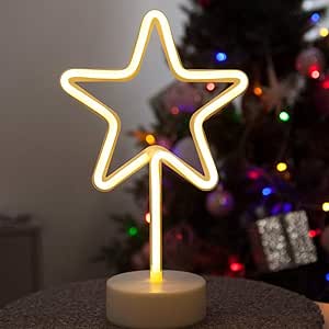 HOSRAY Letreros de neón Star Light con Base, LED con Pilas Letrero de