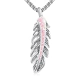 PCTJYFU Feather Necklace 925 Sterling Silver Pink