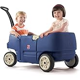 Step2 Wagon for Two Plus for Kids, Large Folding Wagon, Safety Belts, Under Seat Storage, Toddlers Ages 1.5+ Years Old, Denim