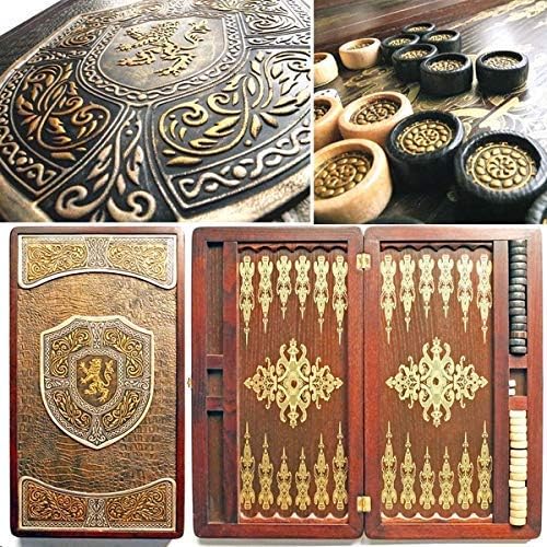 21" Luxury Wooden Backgammon *GOLDEN LION NOBLE* + Leather Backgammon Set Tournament Board
