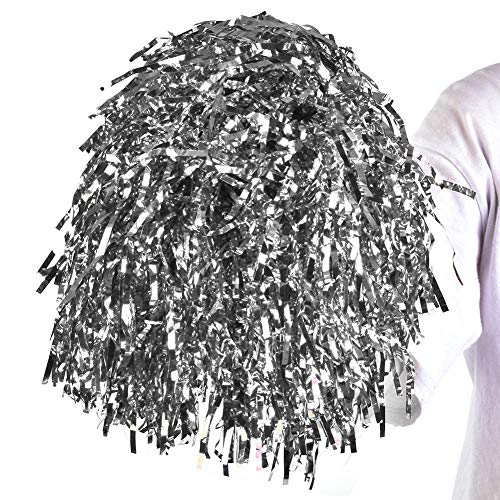Eboxer 6 Pieces Cheerleader Pom Poms for Competition Dance Party, Cheerleading Pom Ball(Silver)