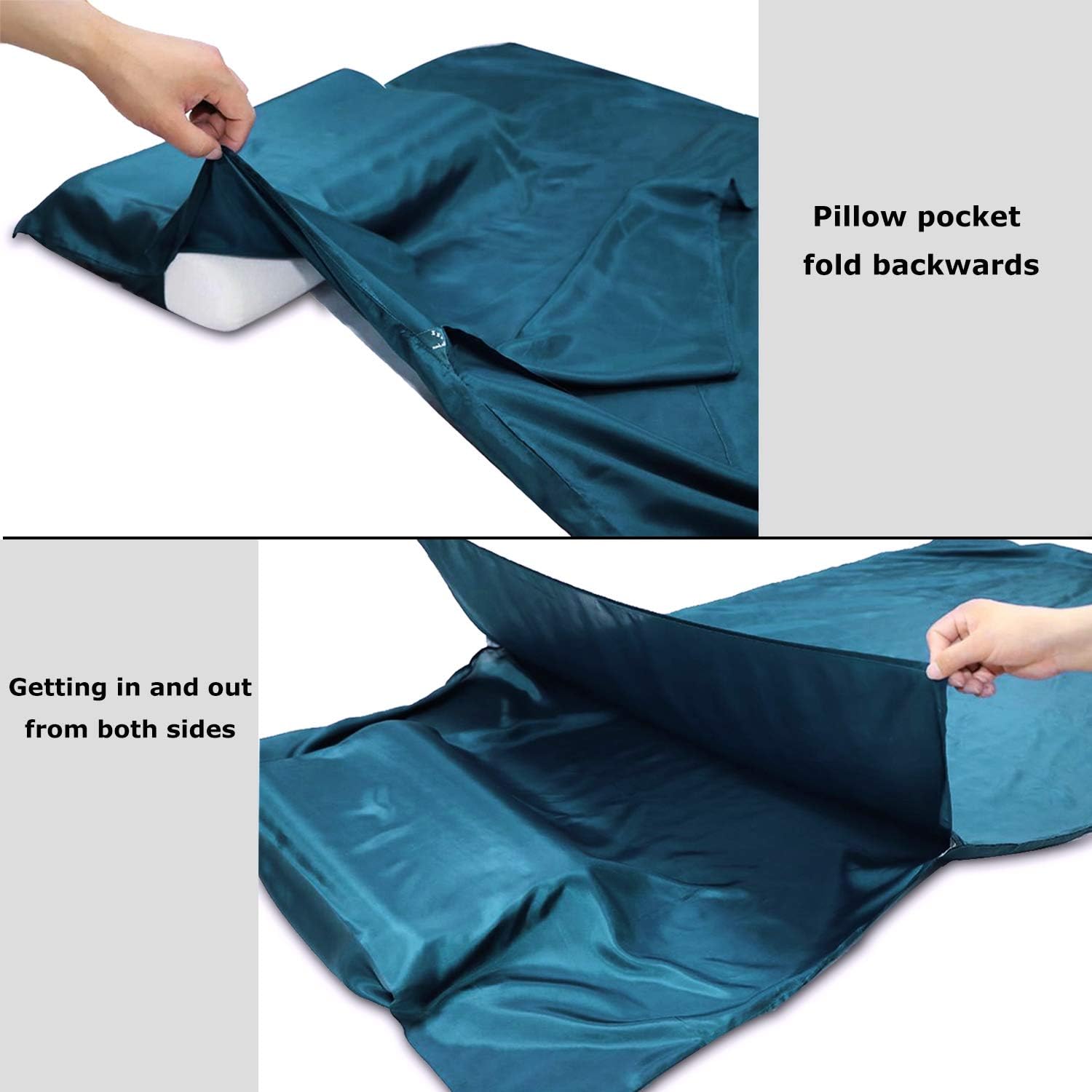 Browint Silk Sleeping Bag Liner, Silk Sleep Sheet, Sack, Extra Wide 87"x43", Lightweight Travel and Camping Sheet for Hotel, More Colors for Option, Reinforced Gussets, Pillow Pocket : Sports & Outdoors