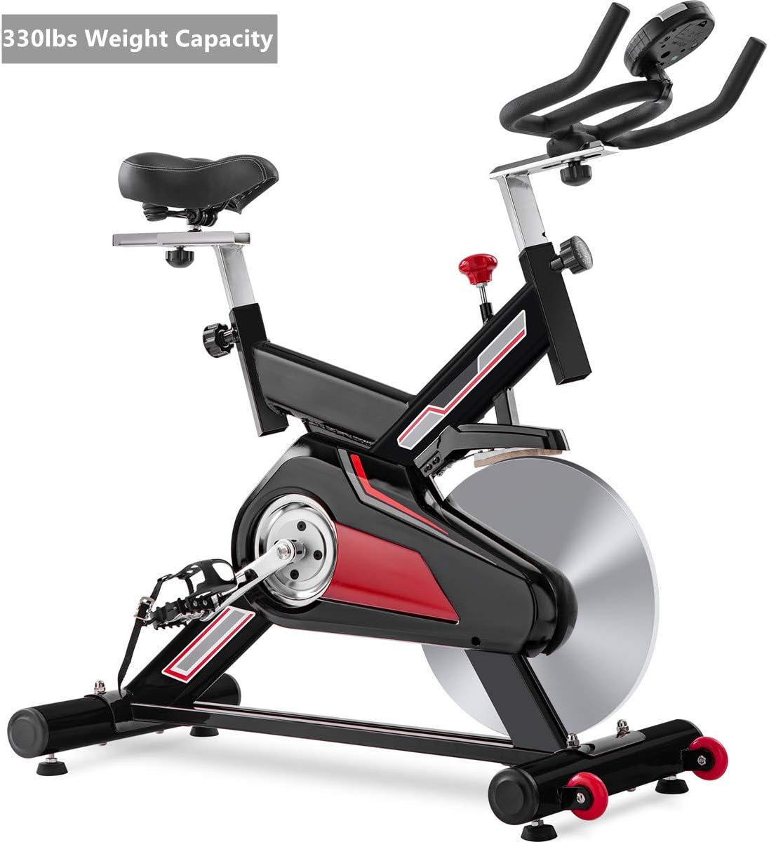 MORNOR Indoor Cycling Exercise Bike, Belt Drive Stationary Bicycle w/LCD Monitor & Comfortable Saddle for Home Cardio Workout - 22lbs Flywheel - 330lbs Max Weight Capacity