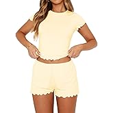 Dressmine Women Pajamas Set 2 Piece Sets Casual 2026 Summer PJ Shorts Cute Clothing Sets Y2k Short Sleeve Tops Lounge Outfits