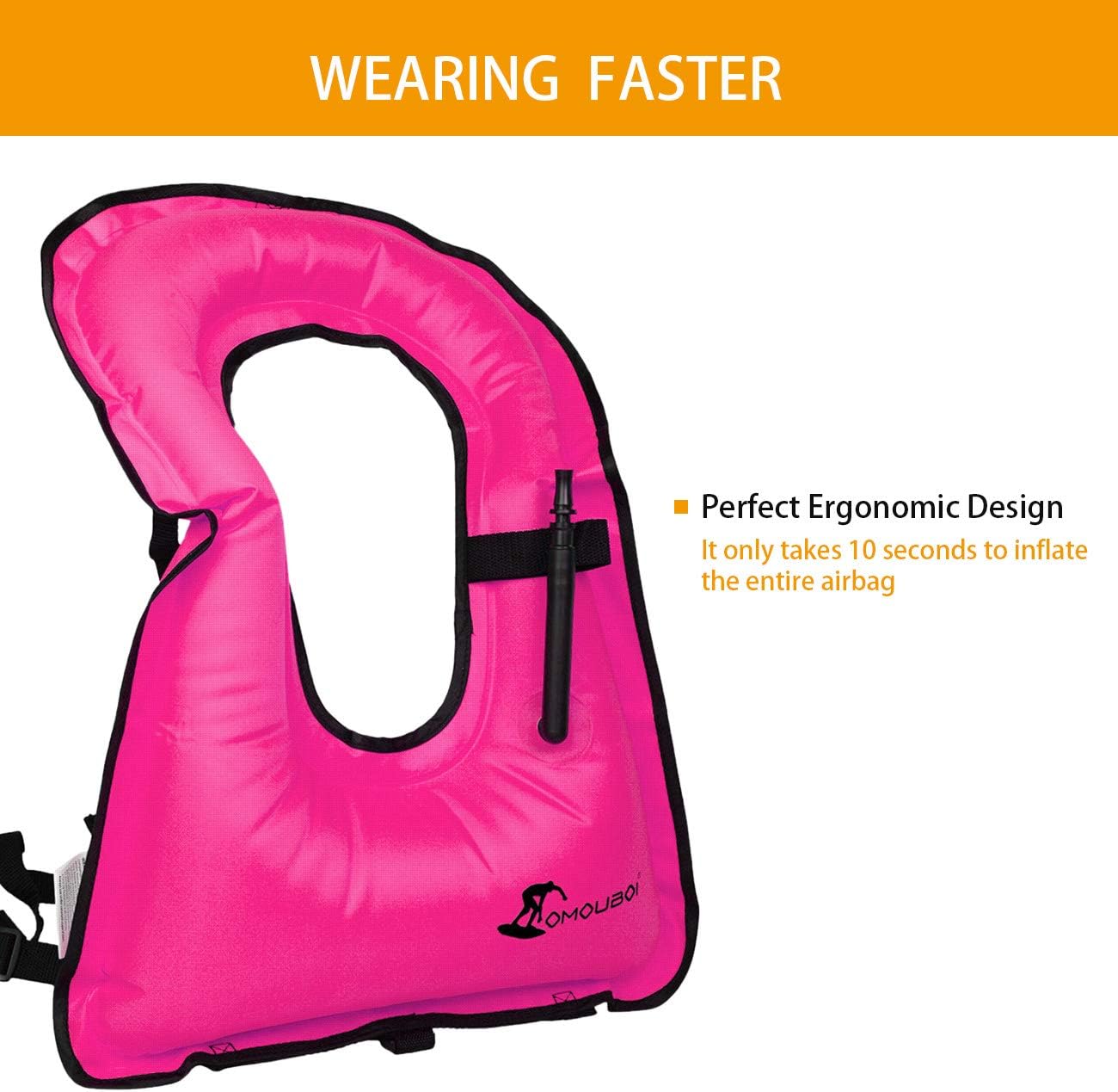 OMOUBOI Inflatable Snorkel Vest for Adults Women Men, Snorkeling Jackets Vests with Crotch Strap for Snorkeling Swimming Paddling Boating Water Sports Beginner Adults-Only 88-180 lbs (Pink): Sports & Outdoors
