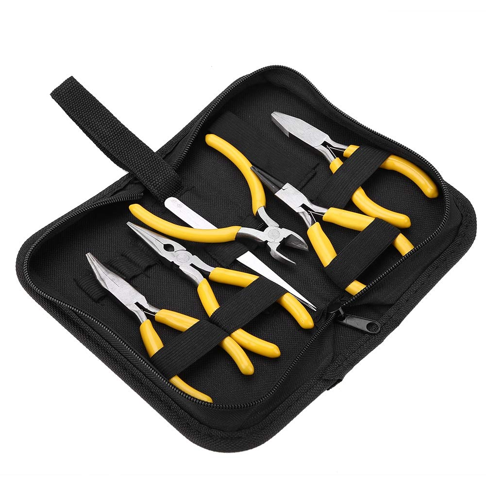 Jewellery Making Tools, 5 Pcs Professional Jewellery Pliers Tools Kit Round Curved Nose Diagonal Side Pliers DIY Jewellery Design Repair Tools for Wire Work Beading Jewelry Making