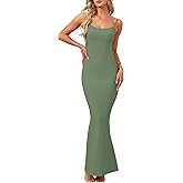 AUSELILY Womens Slip Maxi Dress Sexy Bodycon Dresses Sleeveless Square Neck Long Dress