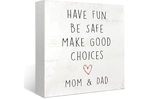 Mtrgdn Have Fun Be Safe Make Good Choices Mom and Dad Wood Box Sign Desk Decor Rustic Funny Wooden Box Block Sign Decorations for Home Bedroom College Dorm Wall Tabletop Desk Decor