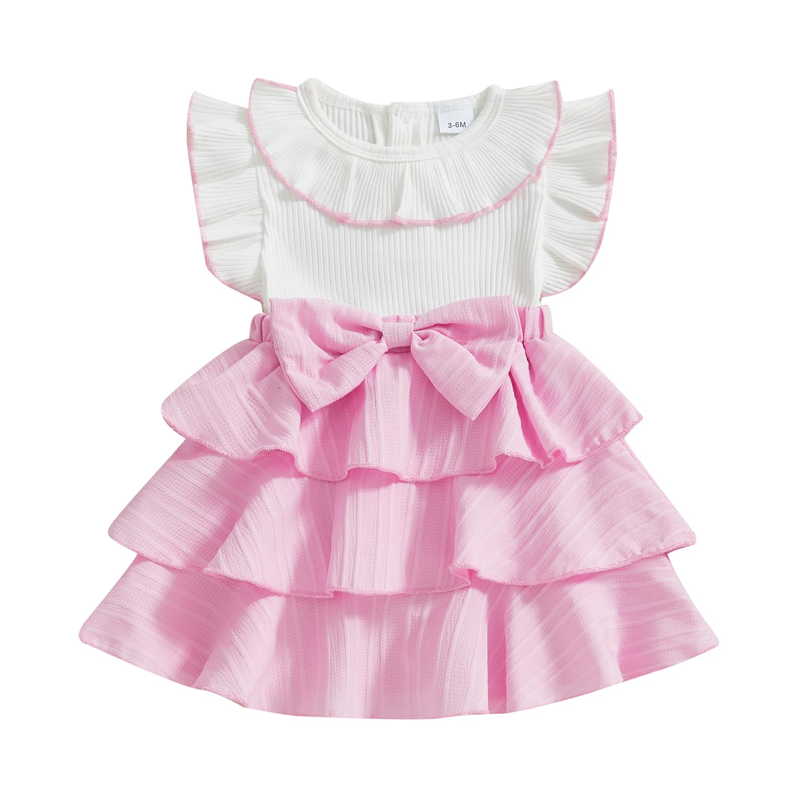 Photo 1 of Kuriozud Toddler Baby Girl Ruffle Dress Sleeveless Layered Princess Dresses Beach Sundress Little Girl Spring Summer Clothes (Patchwork Pink, 2-3 Years)