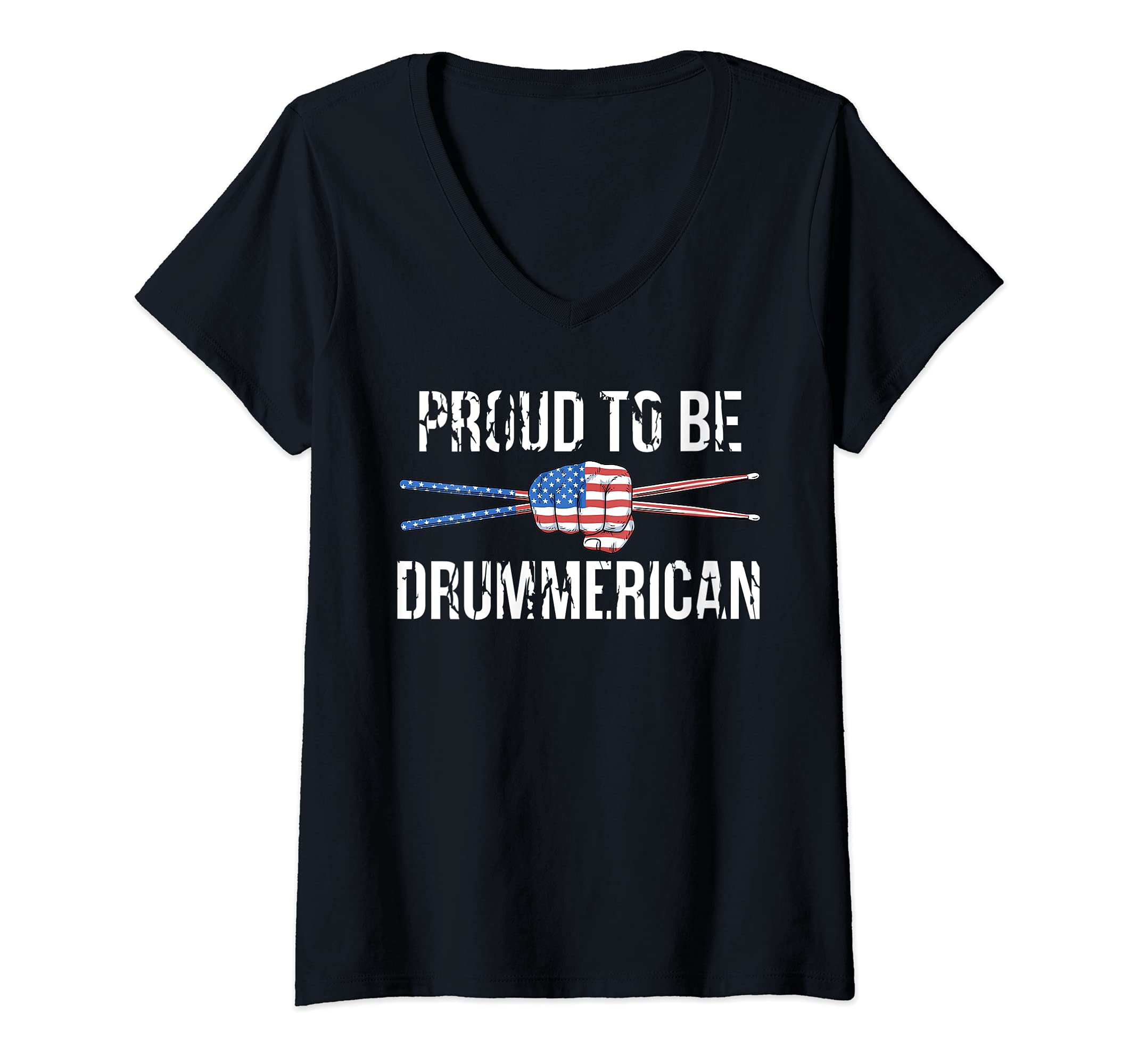 Womens Drummer Men Drum Sticks Drumming Percussion Drummer V-Neck T-Shirt