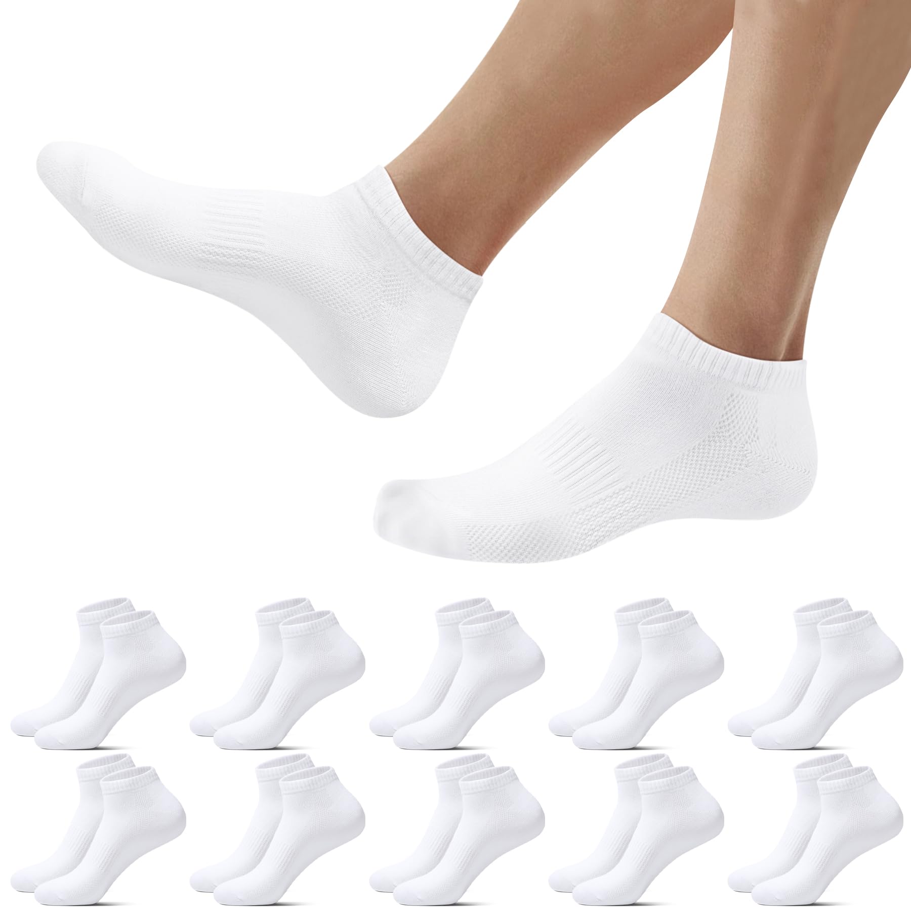 Falechay 10 Paar Sneaker Socken Herren Damen Sportsocken Kurze Atmungsaktive Sneakersocken Baumwolle Halbsocken Unisex