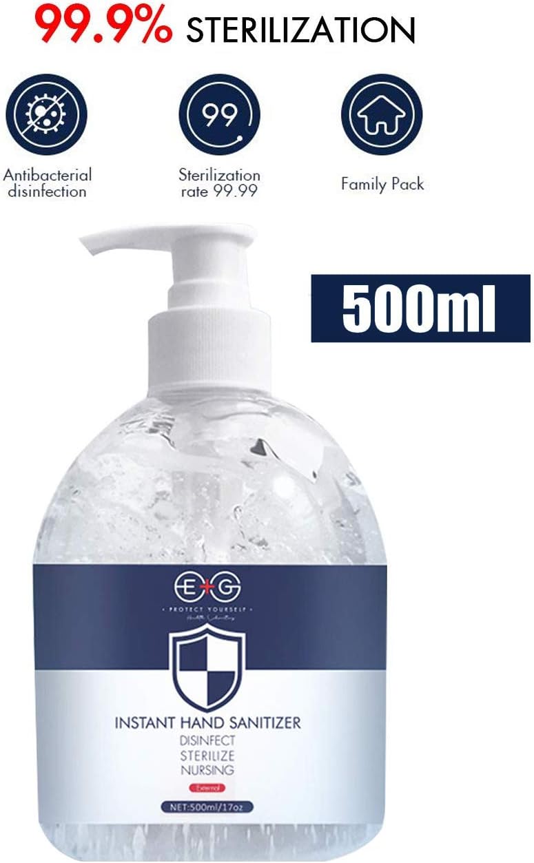 500ML Refreshing Hand Sanitizer Gel, Washless Hand Soap Gel, Super-Large Capacity Household Cleaning Gentle Hydrating Hand Sanitizer Soothing Gel,Non-irritating,Pump Bottle (500 ML)