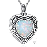 Heart Cremation Necklace for Ashes 925 Sterling Silver White/Blue/Green Opal Urn Keepsake Necklace Always in My Heart Memorial Jewelry for Women