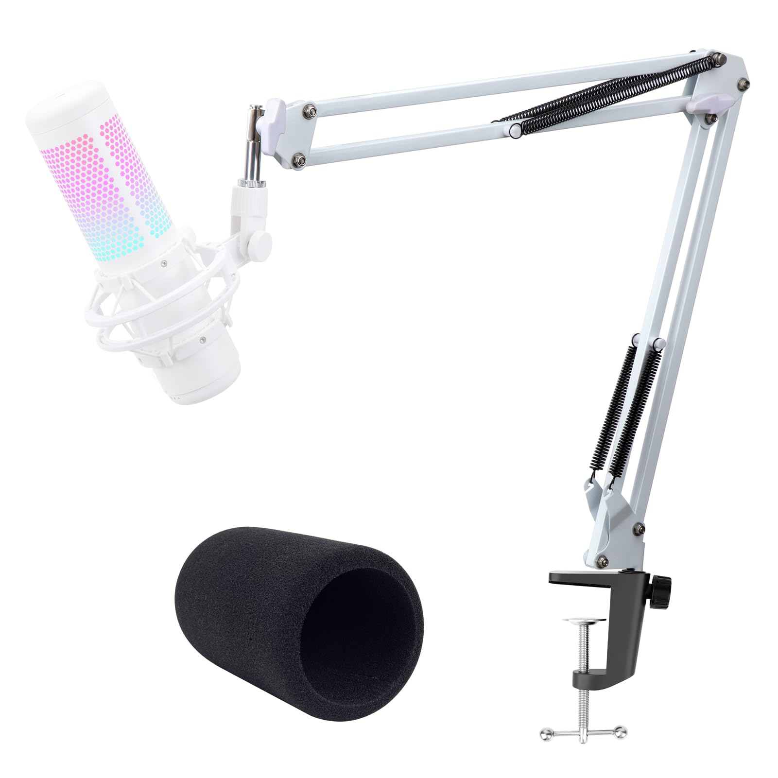 QuadCast Microphone Arm Stand White - Mic Arm with Microphone Cover Foam Compatible with HyperX QuadCast S Mic by YOUSHARES